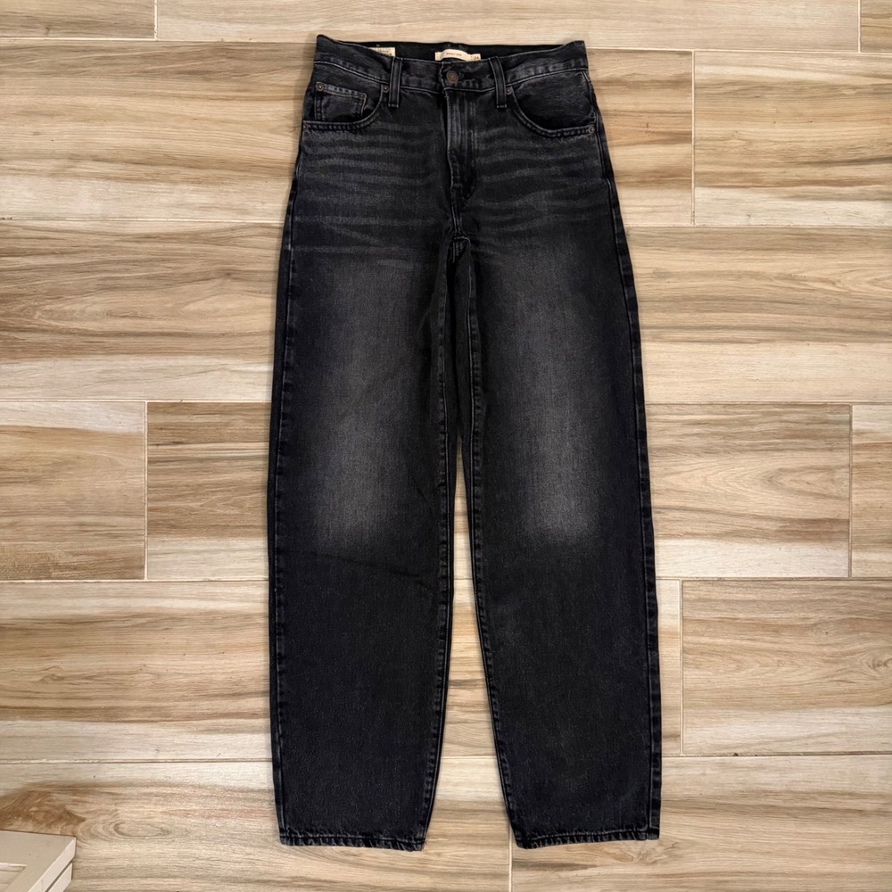 Levis Premium Baggy Dad Jeans Washed Black W24 L32 High Rise Loose Straight Leg